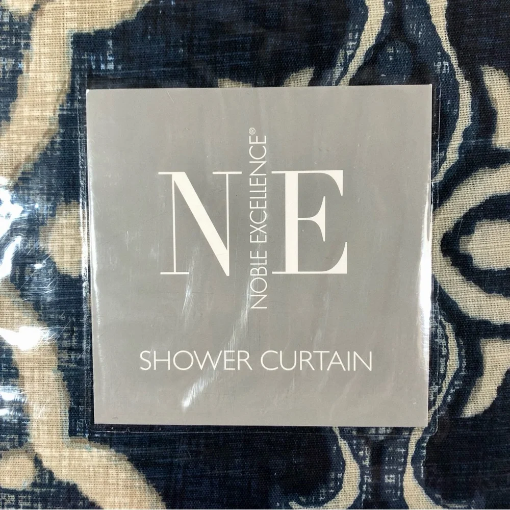 NOBLE EXCELLENCE Medallion Blue Beige Shower Curtain NWT